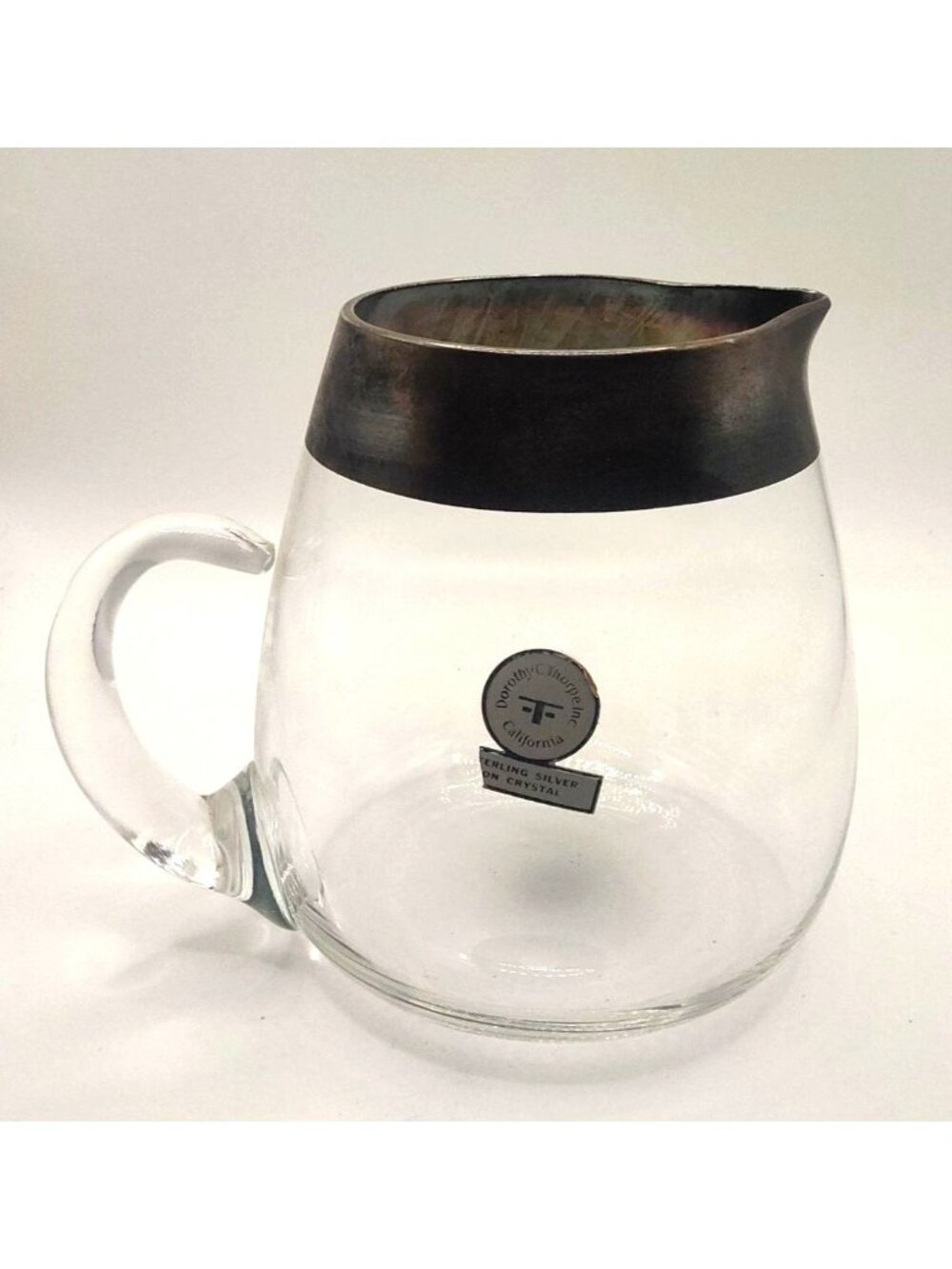 MCM Dorothy Thorpe Sterling Silver Rim 32 oz Hand Blown Glass Coffee Pitcher